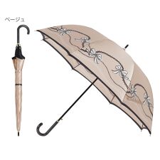 【耐風傘】雨傘 長傘 ジャンプ傘 サテン チャーム柄 リボン ハート パイピング UV