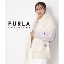 フルラ(FURLA)の【WEB限定 インド製】本革ネーム付き ウール混シャギーマフラー 40×190cm 無地 ロゴ