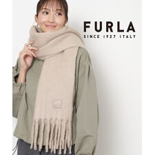 フルラ(FURLA)の【WEB限定 インド製】本革ネーム付き ウール混シャギーマフラー 40×190cm 無地 ロゴ