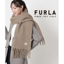 フルラ(FURLA)の【WEB限定 インド製】本革ネーム付き ウール混シャギーマフラー 40×190cm 無地 ロゴ