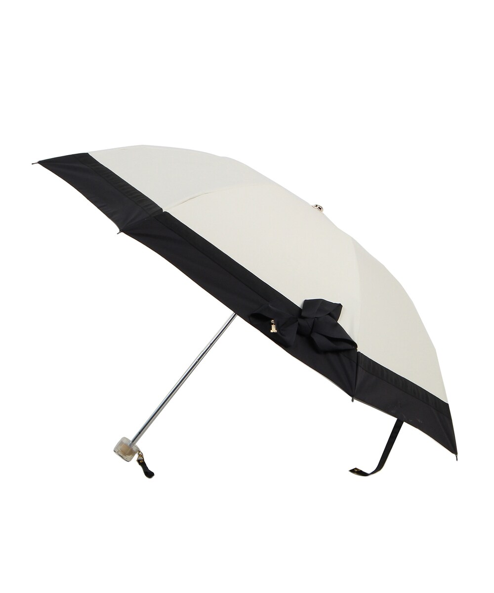 新品 LAVIN ランバン ビジュー リボン 晴雨兼用 折りたたみ傘 UV 遮熱 晴雨兼用折りたたみ日傘 バイカラー 切り継ぎ ビジュー リボン