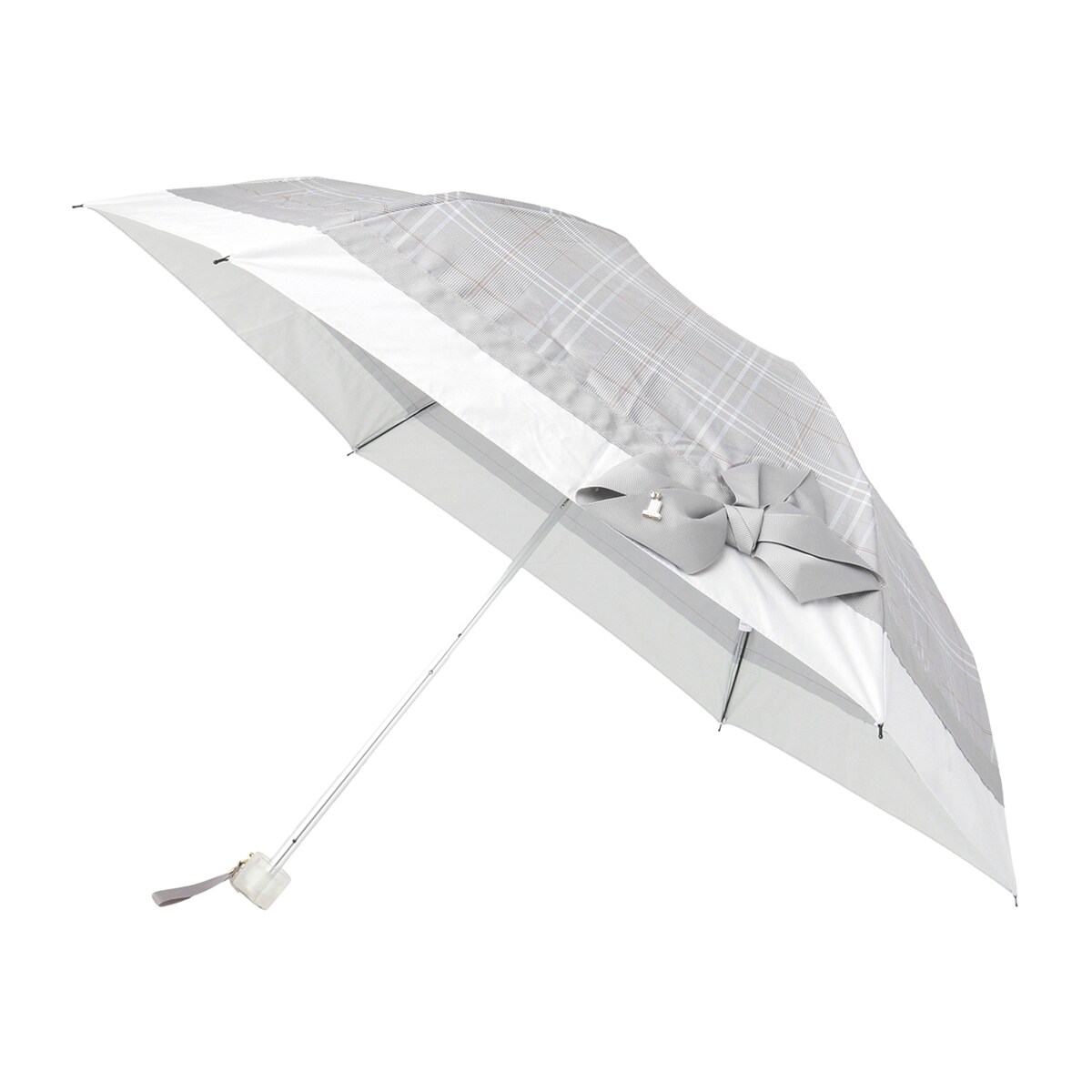 新品 LAVIN ランバン ビジュー リボン 晴雨兼用 折りたたみ傘 UV 遮熱 晴雨兼用折りたたみ日傘 バイカラー 切り継ぎ ビジュー リボン