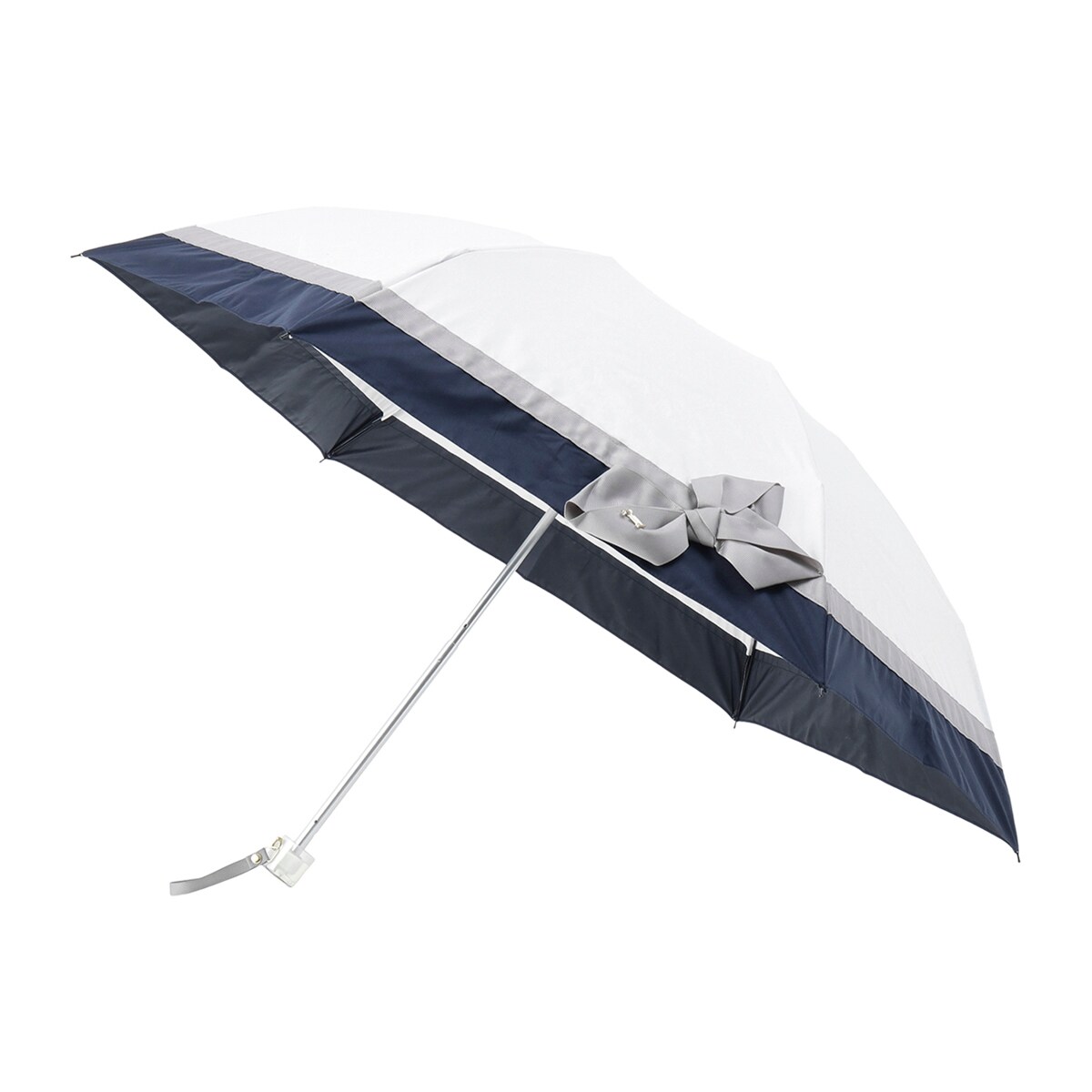 新品 LAVIN ランバン ビジュー リボン 晴雨兼用 折りたたみ傘 UV 遮熱 晴雨兼用折りたたみ日傘 バイカラー 切り継ぎ ビジュー リボン