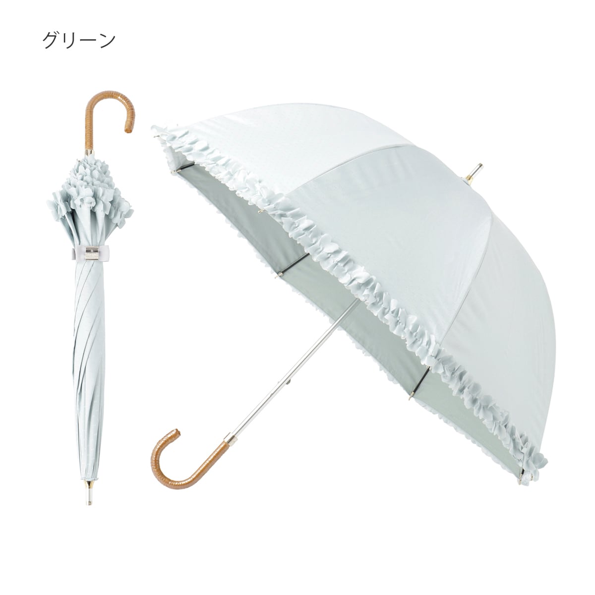 今期新作 晴雨兼用折りたたみ日傘　フレアフリル ライトブルー 晴雨兼用折りたたみ日傘 フレアフリル(505929090) | ランバン
