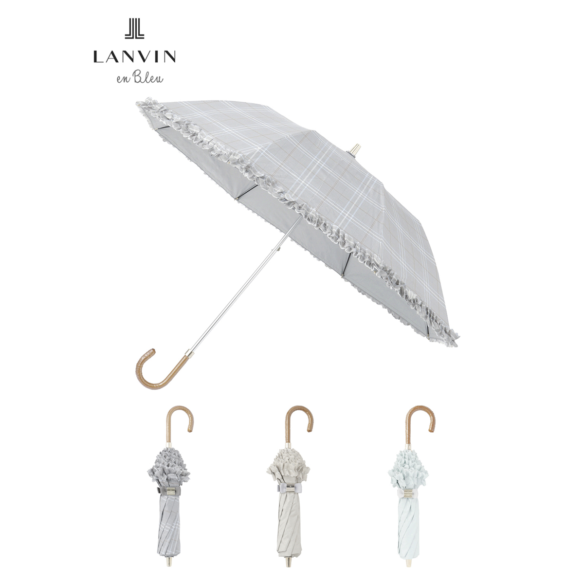 晴雨兼用日傘 折りたたみ傘 ドビー×フリル 遮光 遮熱 UV | ランバン 