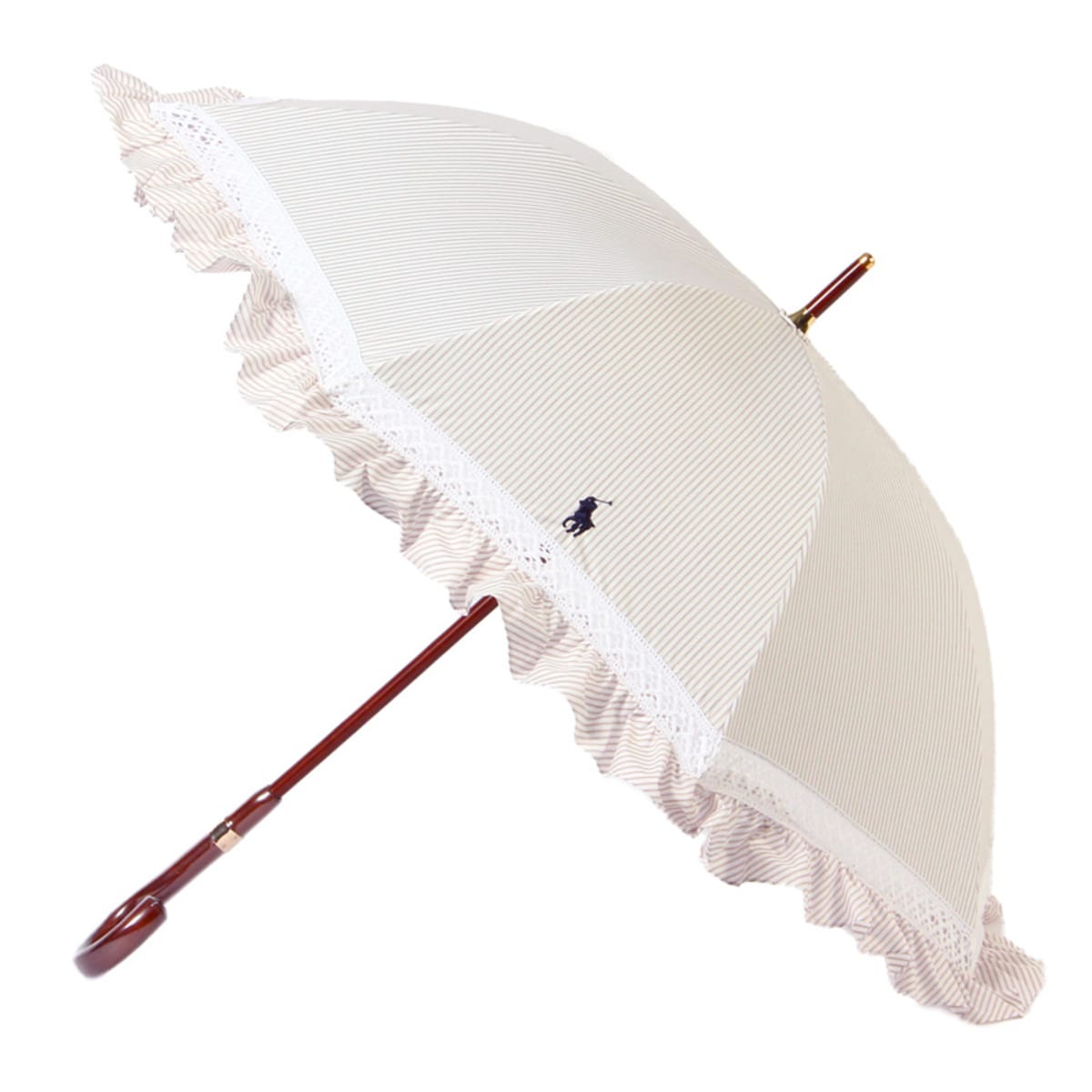 晴雨兼用日傘 長傘 ストライプフリル 遮光 遮熱 UV 軽量 | ポロ ラルフ