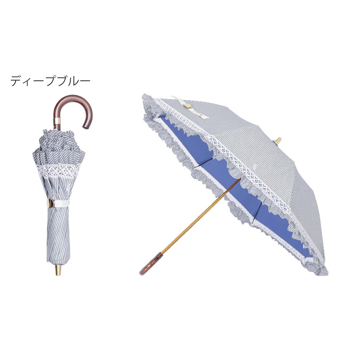 晴雨兼用日傘 折りたたみ傘 ストライプフリル／遮光 遮熱 UV | ポロ