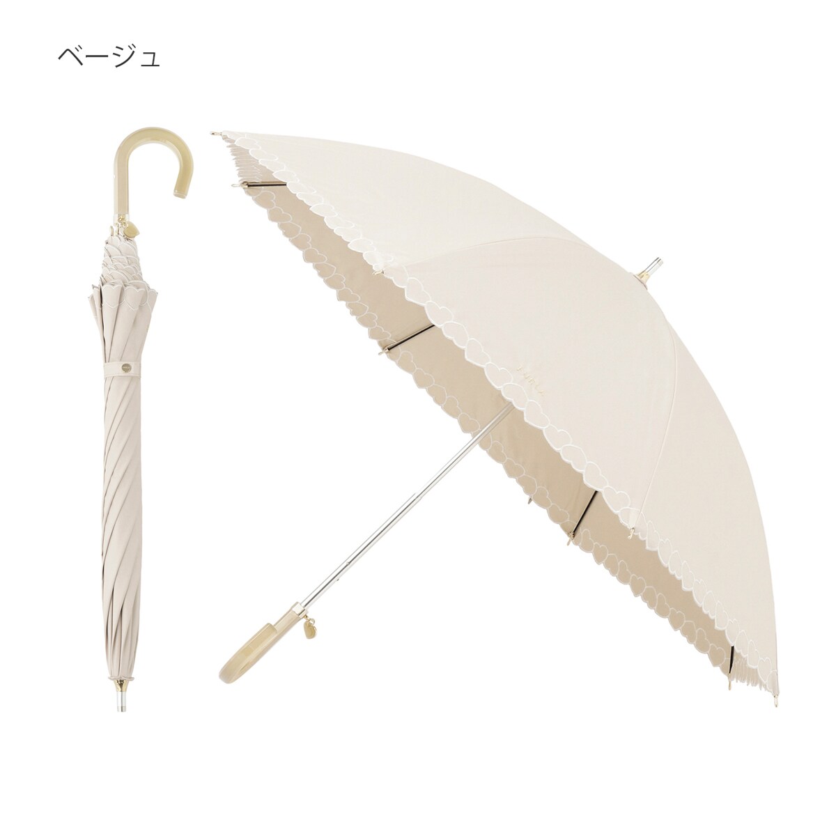 278新品FURLAフルラ晴雨兼用 折りたたみ日傘刺繍オーガンジー楽折れスタイル 晴雨兼用折りたたみ日傘 ジッパー刺繍（折りたたみ傘）｜FURLA