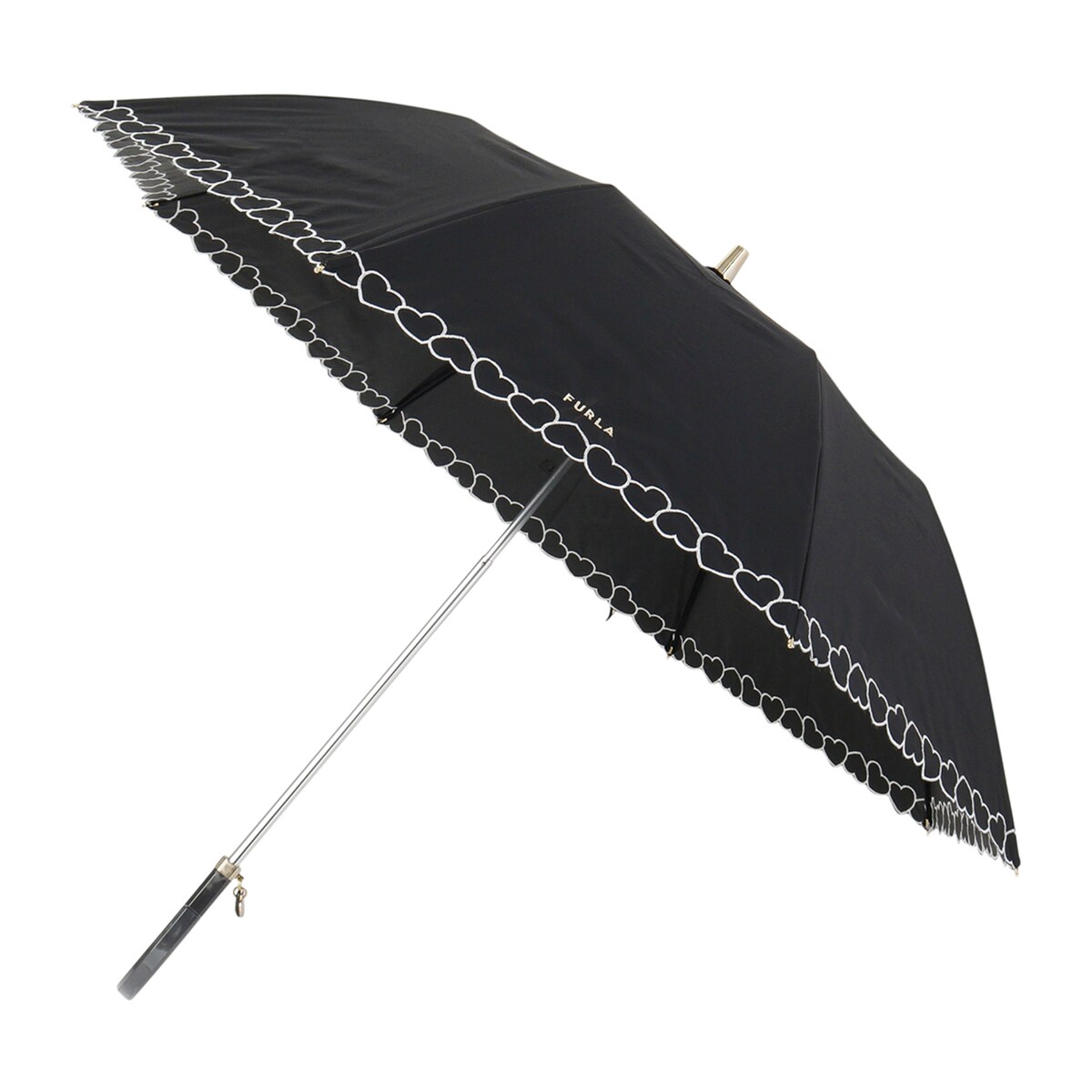 【未使用品】フルラ ハート×フリル 晴雨兼用 軽量 折り畳み傘 ブラック フルラ FURLA 晴雨兼用 折りたたみ傘 コンパクト 日傘 ハート
