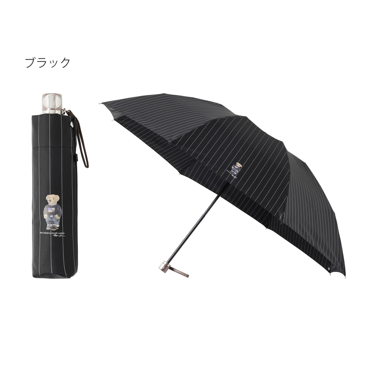 ラルフローレン メンズ 折りたたみ傘 ブラックドットストライプ 大きめデザイン 雨傘】ポロ ラルフ ローレン (POLO RALPH LAUREN) 先染め