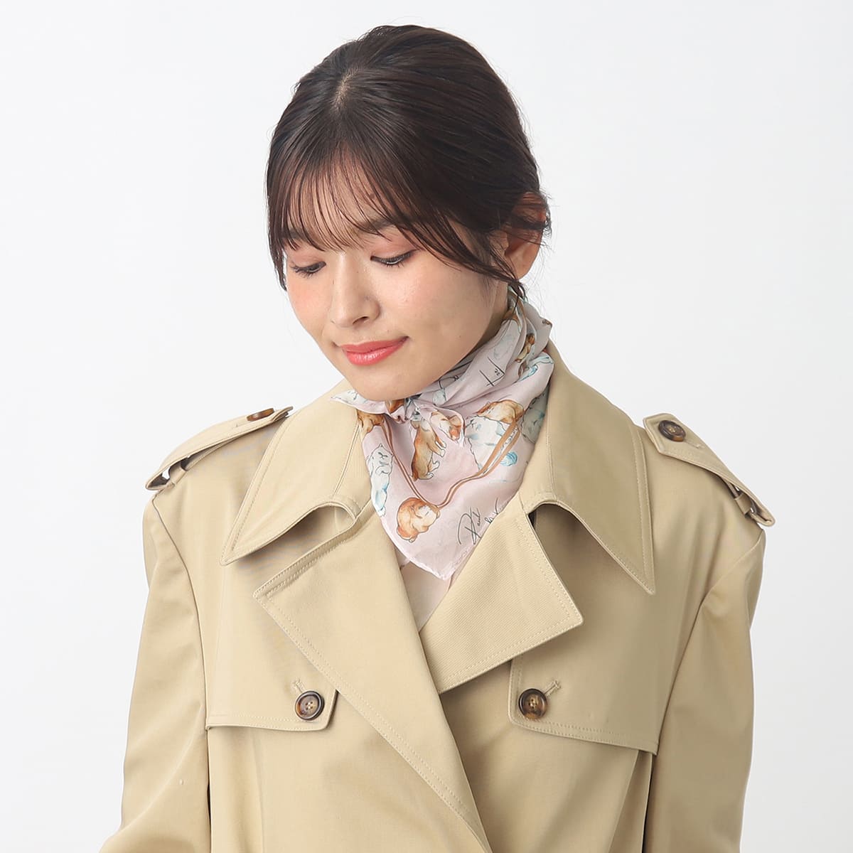 WEB限定 洗える】シルクスカーフ 58×58cm シフォン 猫柄 鳥柄