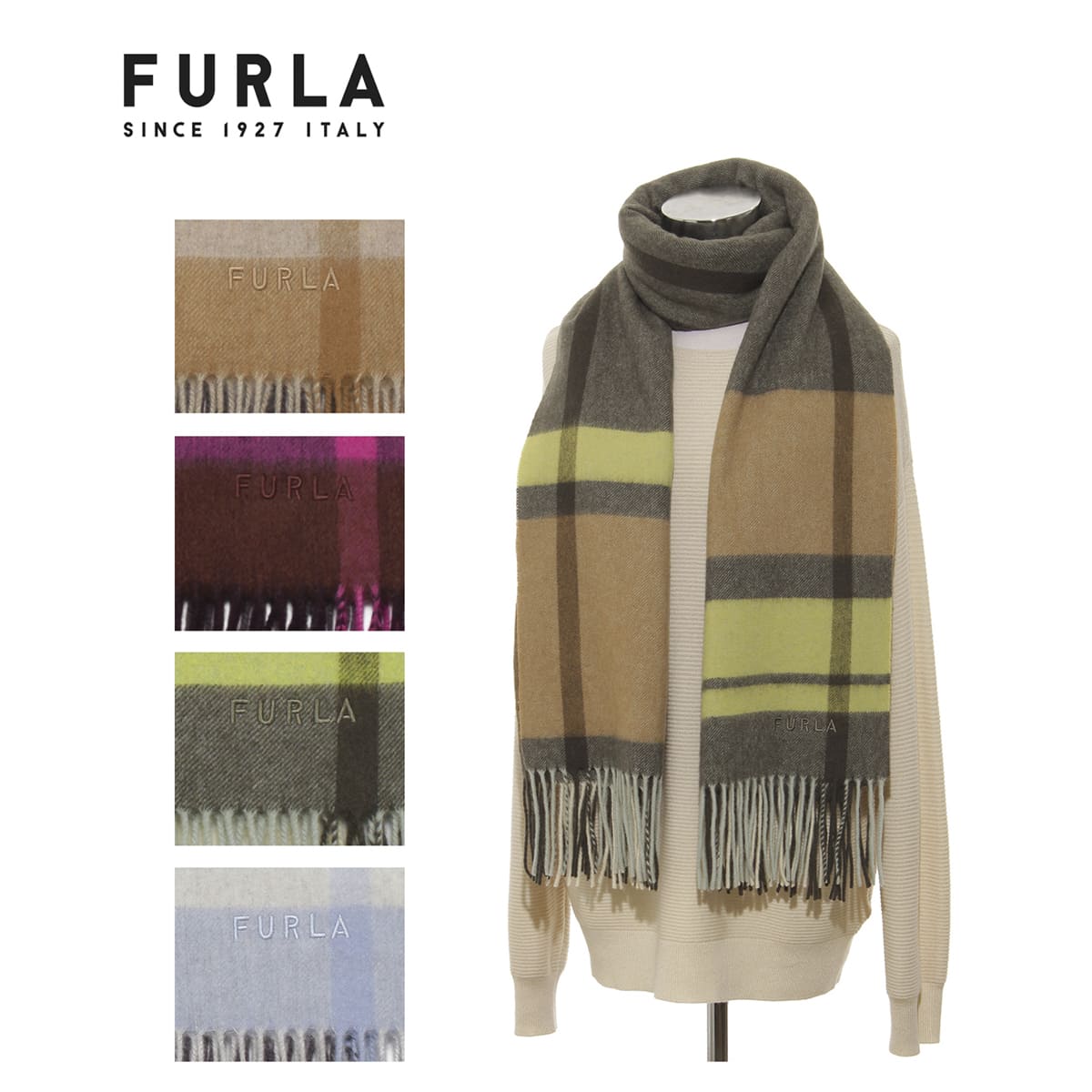 WEB限定】ウール100％紡毛厚手ストール 60×190cm 無地 ロゴ | フルラ