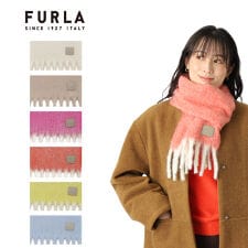 フルラ(FURLA)の【日本製】本革ネーム付き アルパカ混シャギーマフラー 25×180cm 無地  ロゴ