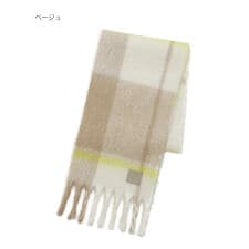 【日本製】本革ネーム付き アルパカ混シャギーマフラー 25×180cm チェック ロゴ