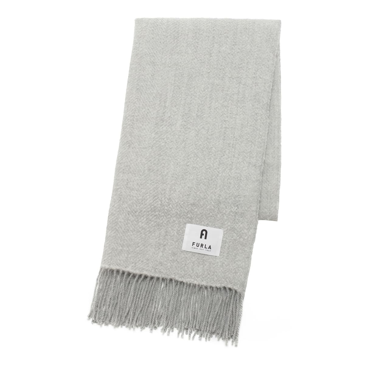 【日本製】アルパカ混ツイード調ストール 50×185cm 無地 ロゴ -BLACK＆WHITE-