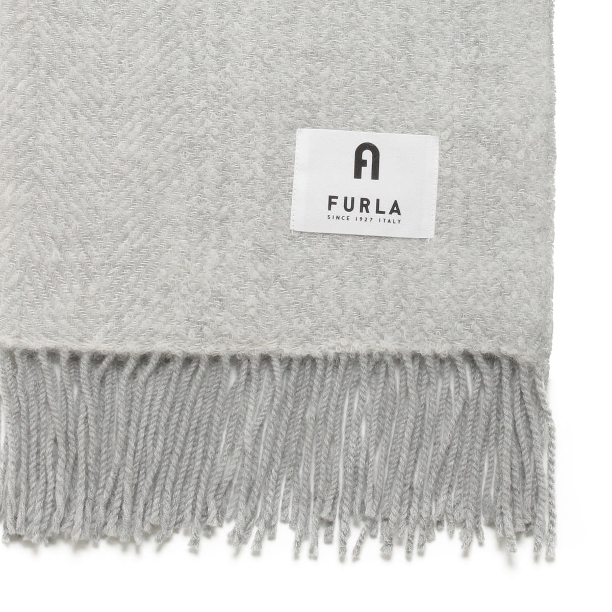 【日本製】アルパカ混ツイード調ストール 50×185cm 無地 ロゴ -BLACK＆WHITE-