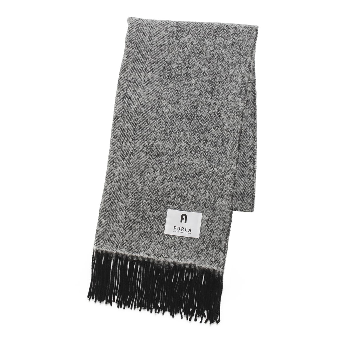 【日本製】アルパカ混ツイード調ストール 50×185cm 無地 ロゴ -BLACK＆WHITE-