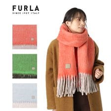 フルラ(FURLA)の【WEB限定 インド製】本革ネーム付き ウール混シャギーマフラー 40×190cm バイカラー ロゴ