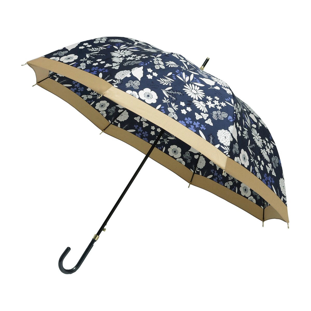 ランバンコレクション 花柄 長傘 ジャンプ式 耐風傘 ベージュ 60cm 耐風傘】雨傘 長傘 ジャンプ式 バイカラー 花柄 | ランバン オン