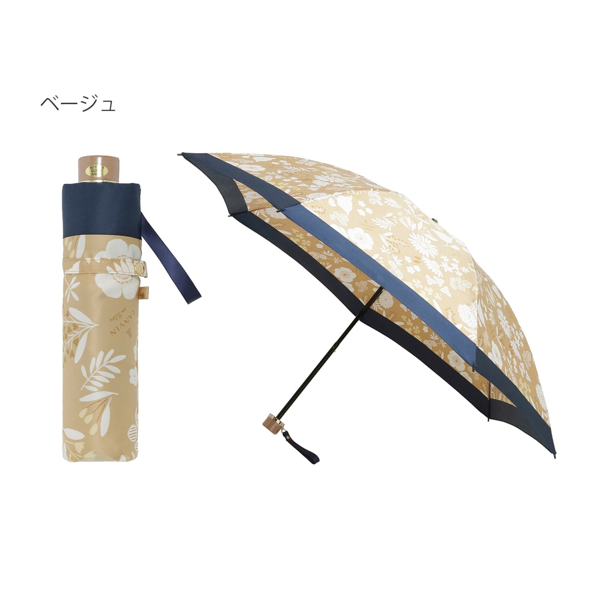 ランバンコレクション 花柄 長傘 ジャンプ式 耐風傘 ベージュ 60cm 耐風傘】雨傘 長傘 ジャンプ式 バイカラー 花柄 | ランバン オン