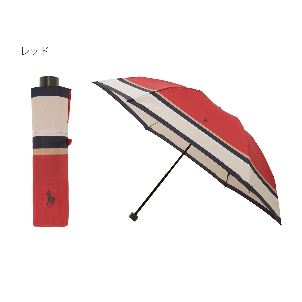 POLO RALPH LAUREN ポロポニー×裾ボーダー 折りたたみ雨傘 日本製】雨傘 折りたたみ傘 ポロポニー カラーボーダー バイ