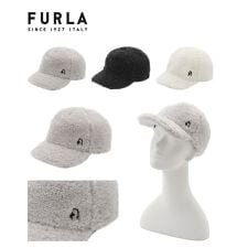 フルラ(FURLA)のボアキャップ 帽子 プードル風 ロゴ ワンポイント 無地