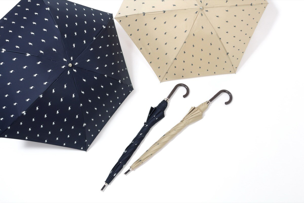 ⭐︎超希少　ポロラルフローレン　傘　ポニー　総柄　グレー　ウッド　美品 WEB限定】雨傘 長傘 ポロポニー 総柄 ドット UV ユニセックス