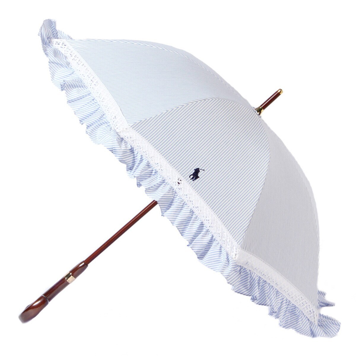 晴雨兼用日傘 長傘 ポロポニー ストライプフリル 遮光 遮熱 UV 軽量