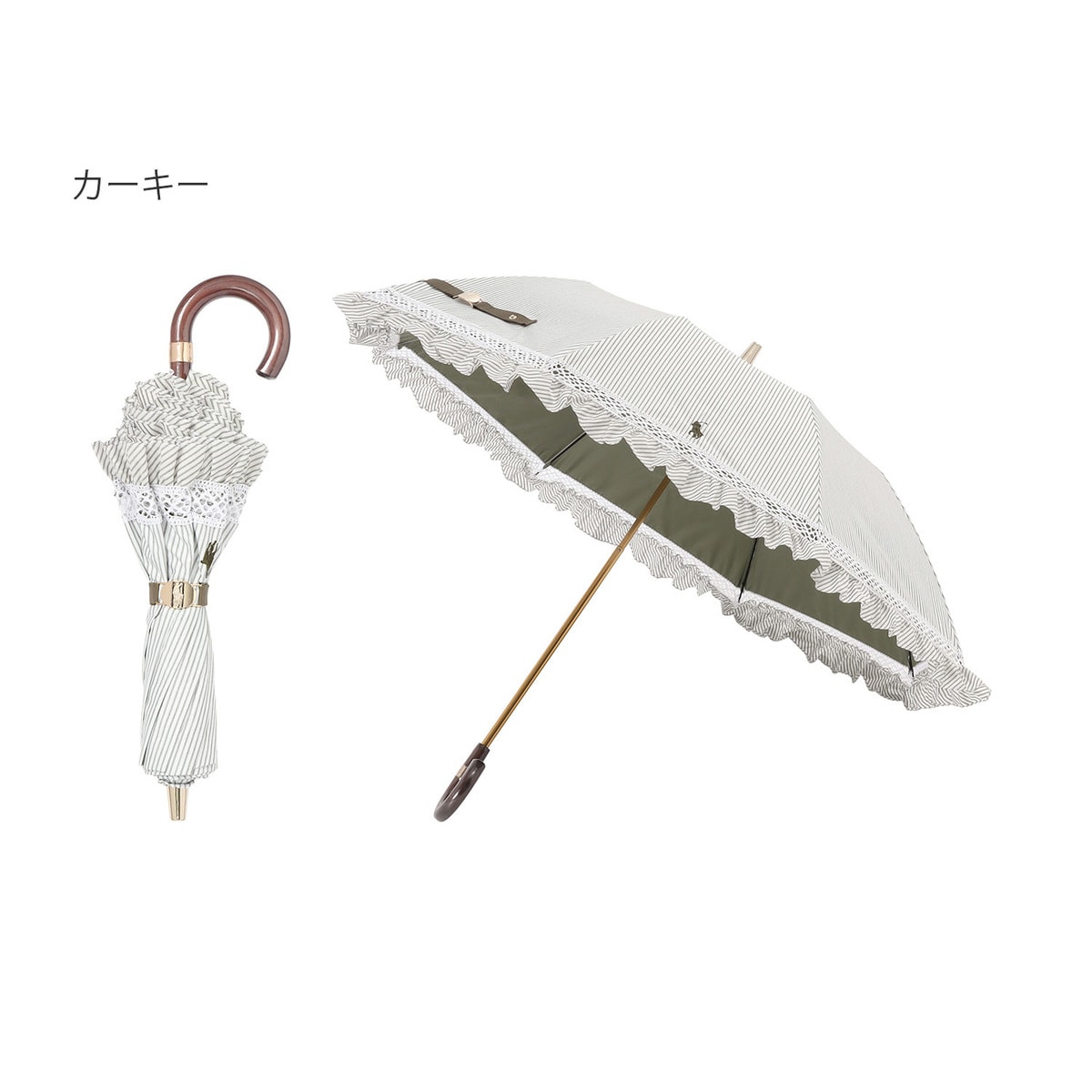 晴雨兼用折りたたみ日傘 ポロポニー ストライプフリル 遮光 遮熱