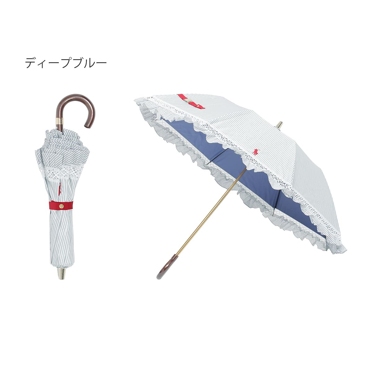 【最終値下げ】ポロラルフローレン 晴雨兼用折りたたみ日傘 フリル遮光 遮熱 UV 晴雨兼用折りたたみ日傘 ポロポニー ストライプフリル 遮光 遮熱
