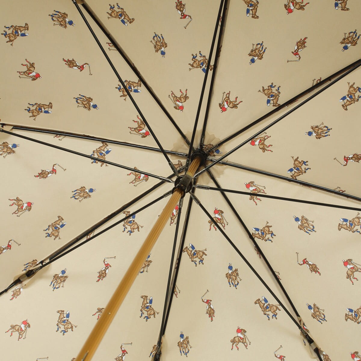 ⭐︎超希少　ポロラルフローレン　傘　ポニー　総柄　グレー　ウッド　美品 雨傘 長傘 ポロポニー 馬柄 ロゴ ワンポイント UV ユニセックス