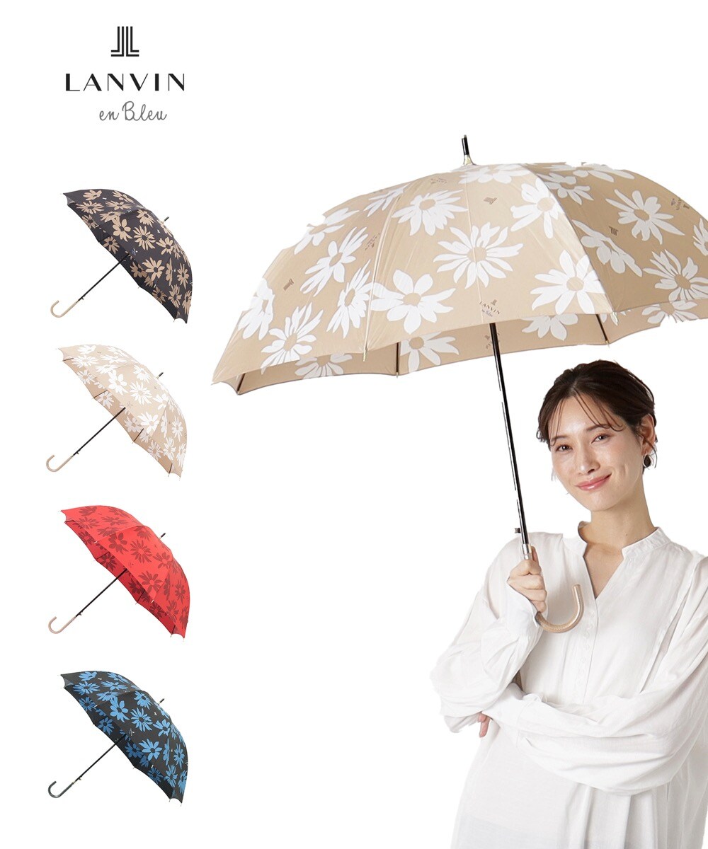 ランバンコレクション 花柄 長傘 ジャンプ式 耐風傘 ベージュ 60cm 耐風傘】雨傘 長傘 ジャンプ式 バイカラー 花柄 | ランバン オン