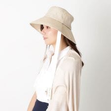 リゾートバケットハット 帽子 広つば UV サイズ調整 ロゴリボン ロゴチャーム付き