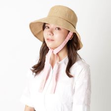 リゾートバケットハット 帽子 広つば UV サイズ調整 ロゴリボン ロゴチャーム付き