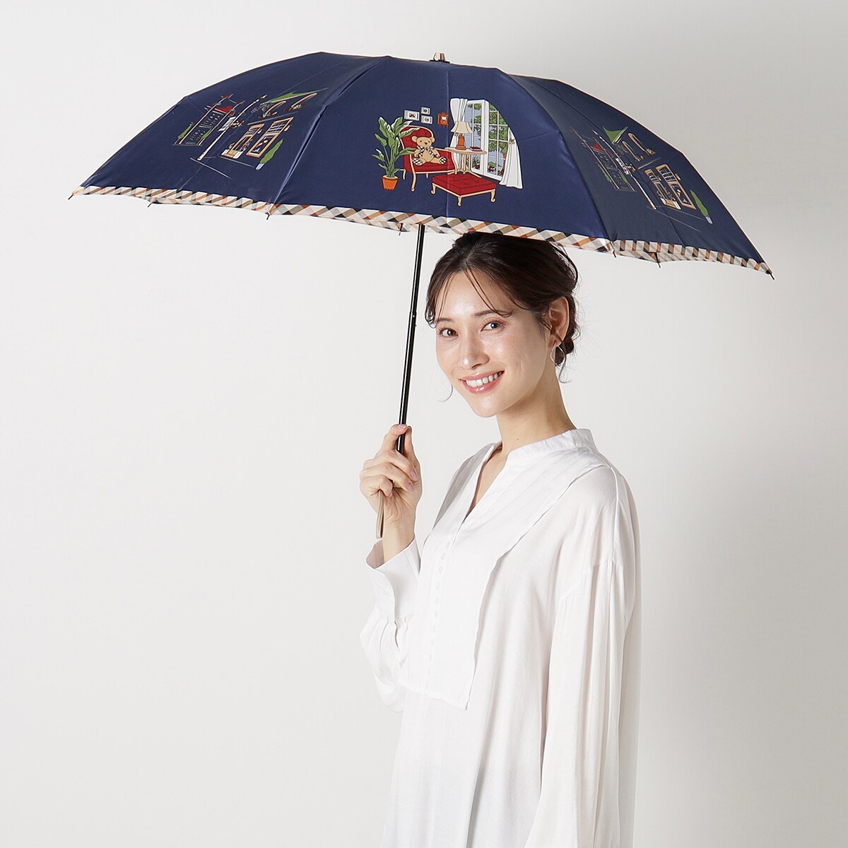 新品 DAKS 晴雨兼用傘 ネイビー チェック ダックス DAKS 日傘 雨傘