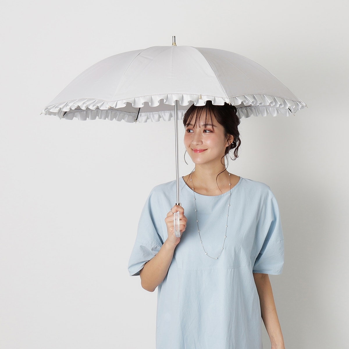 【未使用】ランバン オンブルー 長傘 日傘 雨傘 晴雨兼用 ドビー フリル 白 220841184851_1.jpg?basethum=225