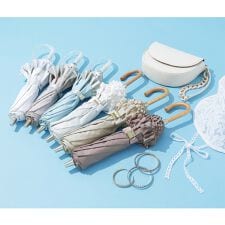 ランバン オン ブルー(LANVIN en Bleu)の晴雨兼用折りたたみ日傘 シャイニー フリル 1級遮光 遮熱 UV