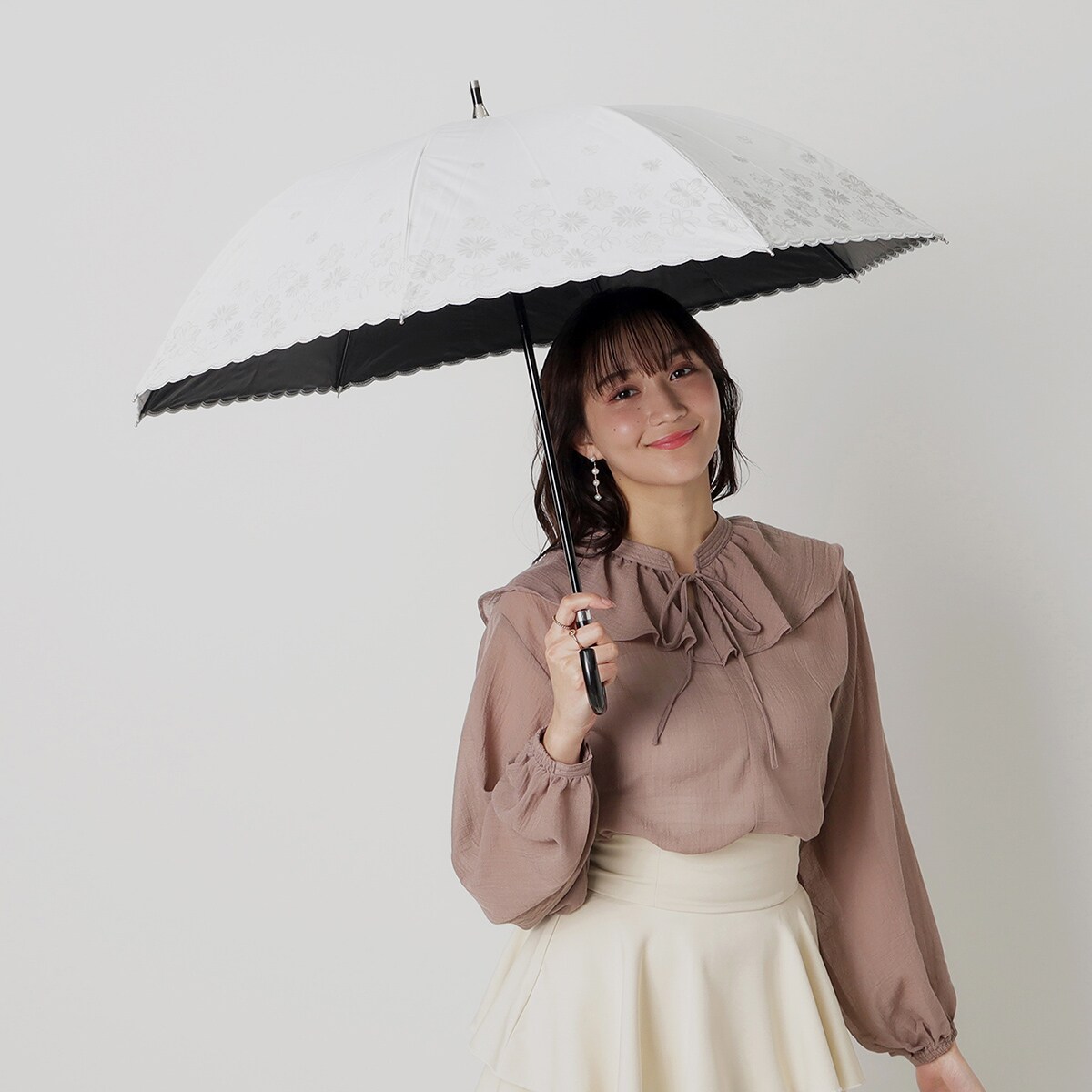 晴雨兼用日傘 長傘 花柄 フラワー グリッター シルバースカラ