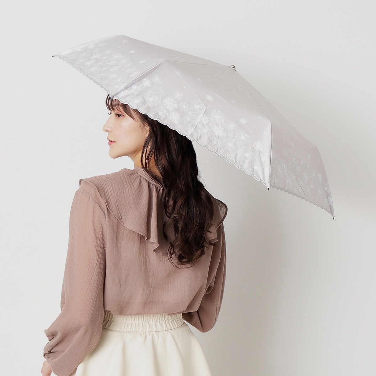 WEB限定】晴雨兼用 折りたたみ傘 バンブーフリル 一級遮光 遮熱