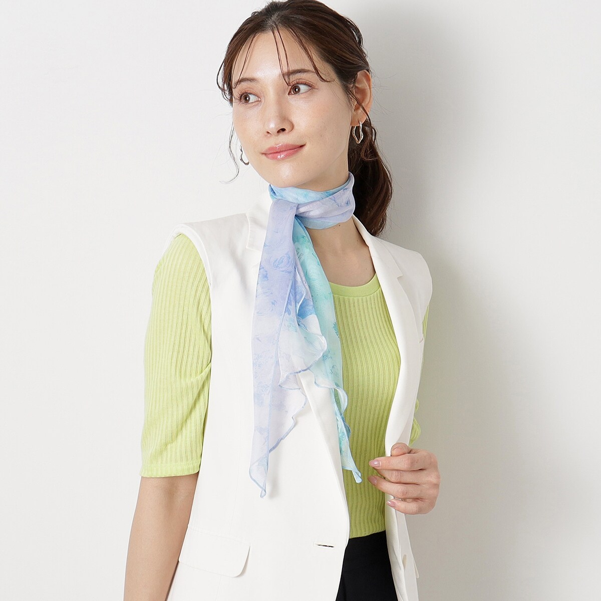 洗える】シルクスカーフ 剣先ロング 25×150cm シフォン グラデーション