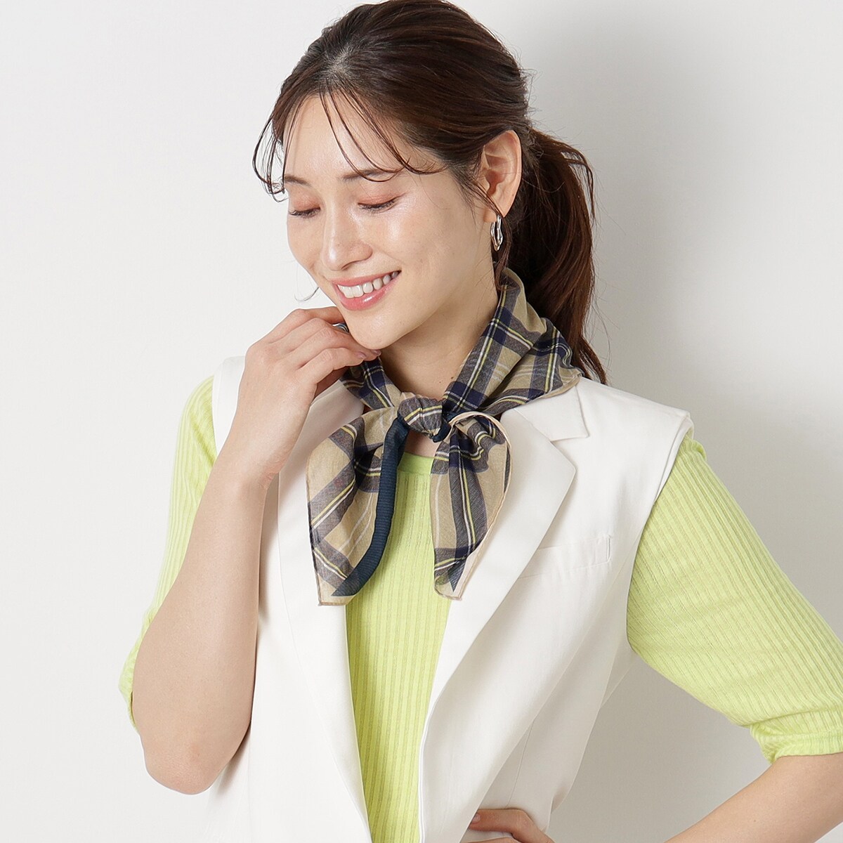 日本製 洗える 綿100％ 】コットンスカーフ 65×65cm チェック バイ