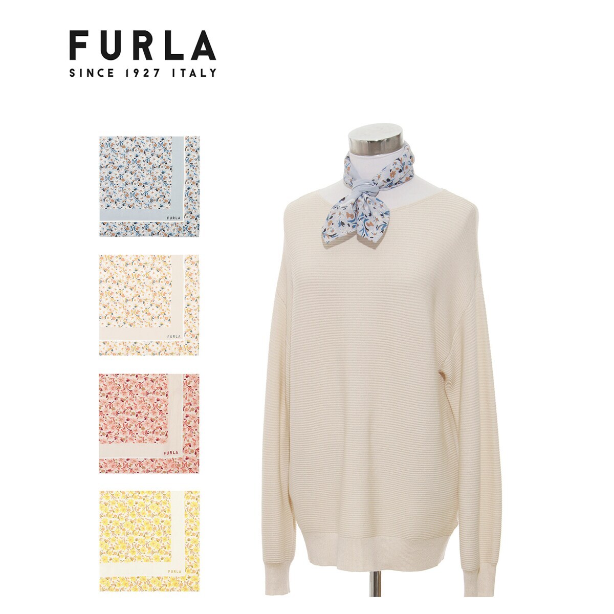 フルラ　FURLA 蝶　花柄　大判　シルク100%　スカーフ　未使用 掘出物】FURLAフルラ蝶々柄おしゃれ100%シルク スカーフ未使用
