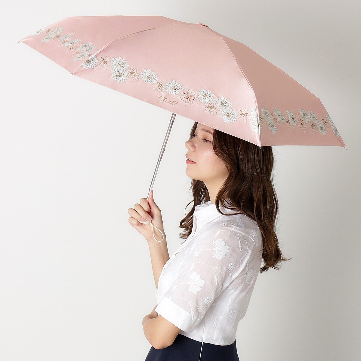晴雨兼用折りたたみ日傘 フリル 花柄 クリザンテーム ワン