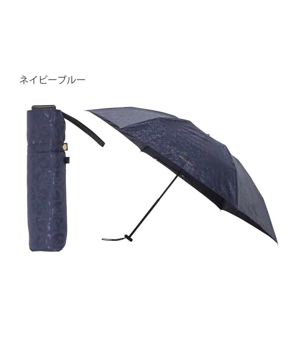 新品　Mila Schon 晴雨兼用傘　折りたたみ日傘　フリル ネイビー✖️ピンク 新品 Mila Schon 晴雨兼用傘 折りたたみ日傘 フリル ネイビー