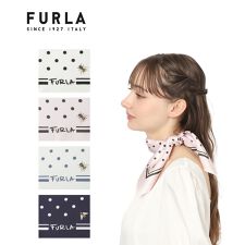 フルラ(FURLA)の【洗える】シルクスカーフ 58×58cm  ツイル ドット 水玉 ロゴ UV