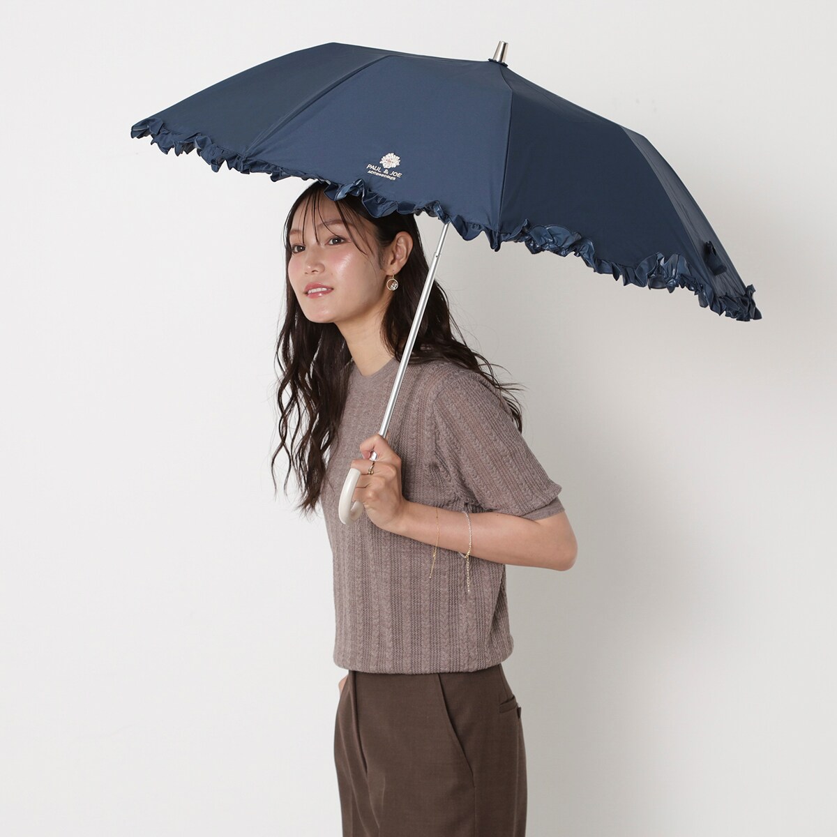 WEB限定】晴雨兼用折りたたみ日傘 バンブー フリル 1級遮光 遮熱 UV