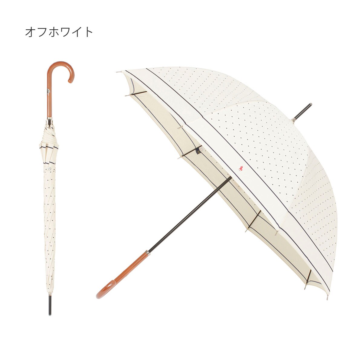 新品　ポロラルフローレン　長傘　雨傘　総柄　ベージュ　60cm 傘 '裾ボーダー'（長傘）｜POLO RALPH LAUREN（ポロ ラルフ