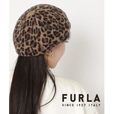 フルラ(FURLA)の【日本製】バスクベレー 帽子 レオパード ロゴ ワンポイント アニマル柄