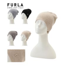 フルラ(FURLA)のリブニット 帽子 ロゴ ワンポイント 無地