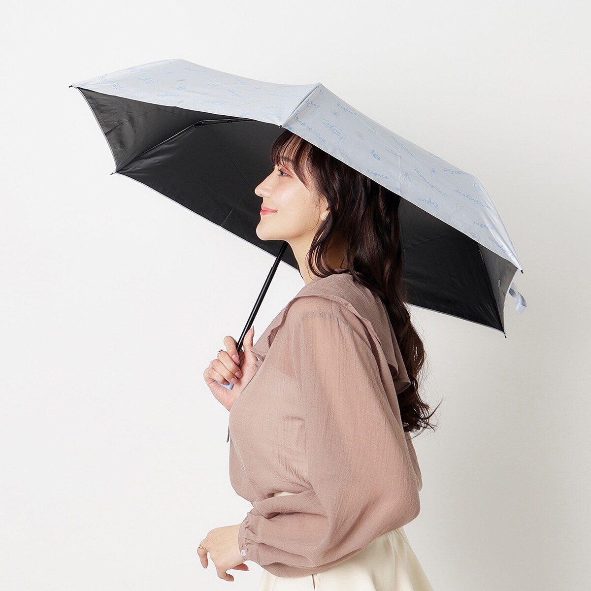 晴雨兼用日傘 折りたたみ傘 ビジュー付きオーガンジーフリル